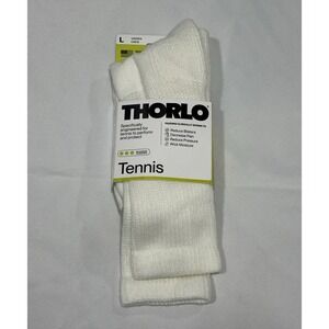 THORLO UNISEX WHITE TENNIS MAX CUSHION CREW SOCKS SIZE L NEW